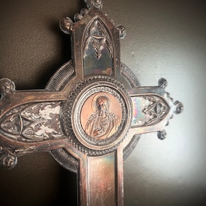 antique holy water font decor/vintage holy water font for wallhanging/religious decor/religious art/religious Spanish art