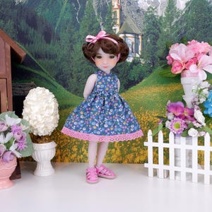 Blue Ridge Posies - dress with sandals for Ruby Red Siblies doll
