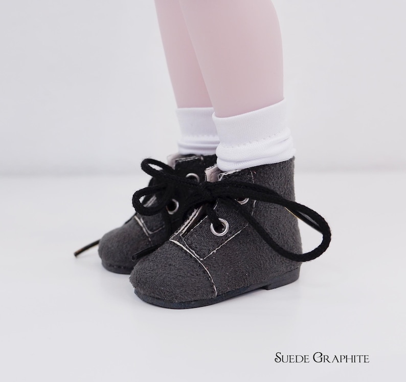 Ankle lace up boots for Ruby Red Fashion Friend doll - Neutrals Suede Graphite