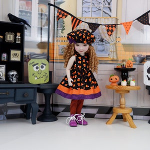 Halloween Candy Corn - dress with boots for Ruby Red Fashion Friends doll