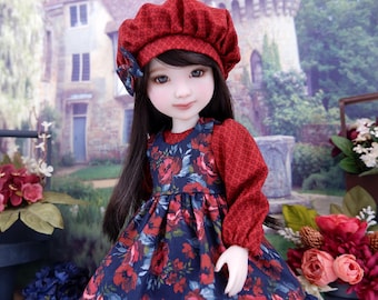 Garnet Rose - jurk en schort met laarzen voor Ruby Red Fashion Friends-pop