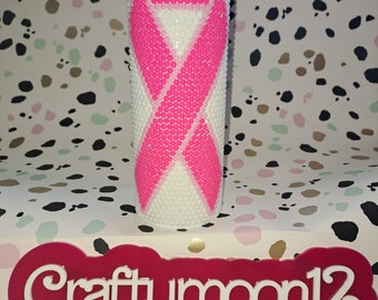 Rhinestone breast cancer 20oz tumbler with lid and straw handmade. Survivor gift love