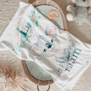 Koala Personalised Baby Blanket, Koala Crib Bedding, Koala Baby Blanket, Pram Blanket, Custom Baby Name Blanket Boy, Koala Cot Blanket,