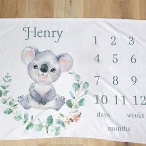 Koala Milestone Baby Blanket, Boy Milestone Blanket, Koala Baby Blanket, Baby Name Blanket Boy, Baby Month Blanket, Australian Nursery Theme