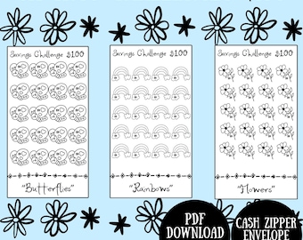 Natuurbesparingsuitdaging | 100 dollar, vlinders, regenbogen, bloemen (pdf-download)