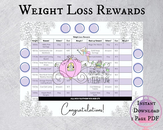 Weight Loss Rewards Chart Cute Printable Instant | Etsy