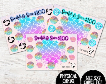 Mermaid Scratch & Save Savings Challenge Cards: Pastel Holographic Planner Inserts