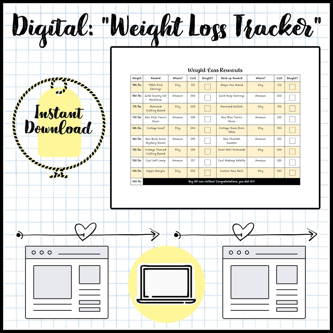 Weight Loss Rewards Chart Cute Printable Instant - Etsy