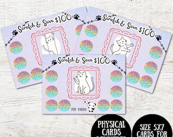 Blue Kitty Cats Scratch & Save Savings Challenge Cards (Physical Product)