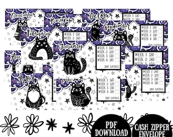 Spaaruitdaging voor nachtkatten | 12 maanden afdrukbaar (pdf-download)