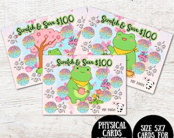 Froggy Garden Scratch & Save Savings Challenge Cards: Pastel Holographic Planner Inserts