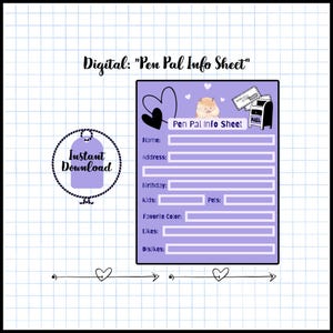Pen Pal Information Sheet | Printable | PDF Instant Download | Cute/Adorable