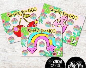Tropical Summer Scratch & Save Savings Challenge Cards: Pastel Holographic Planner Inserts