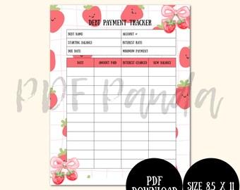 Tracker voor schuldbetalingen | Aardbeienthema (pdf-download)