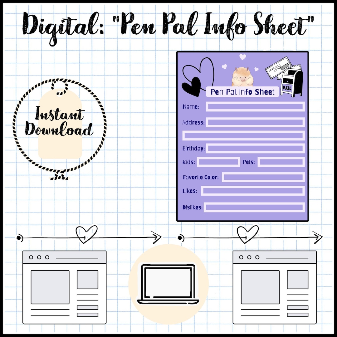 Pen Pal Information Sheet Printable PDF Instant Download Etsy