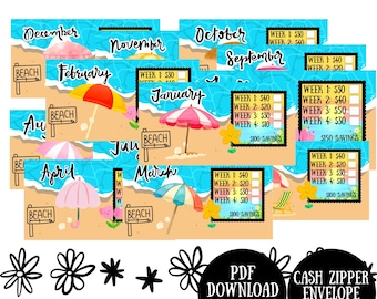 Besparingsuitdaging voor strandparasols | 12 maanden afdrukbaar (pdf-download)