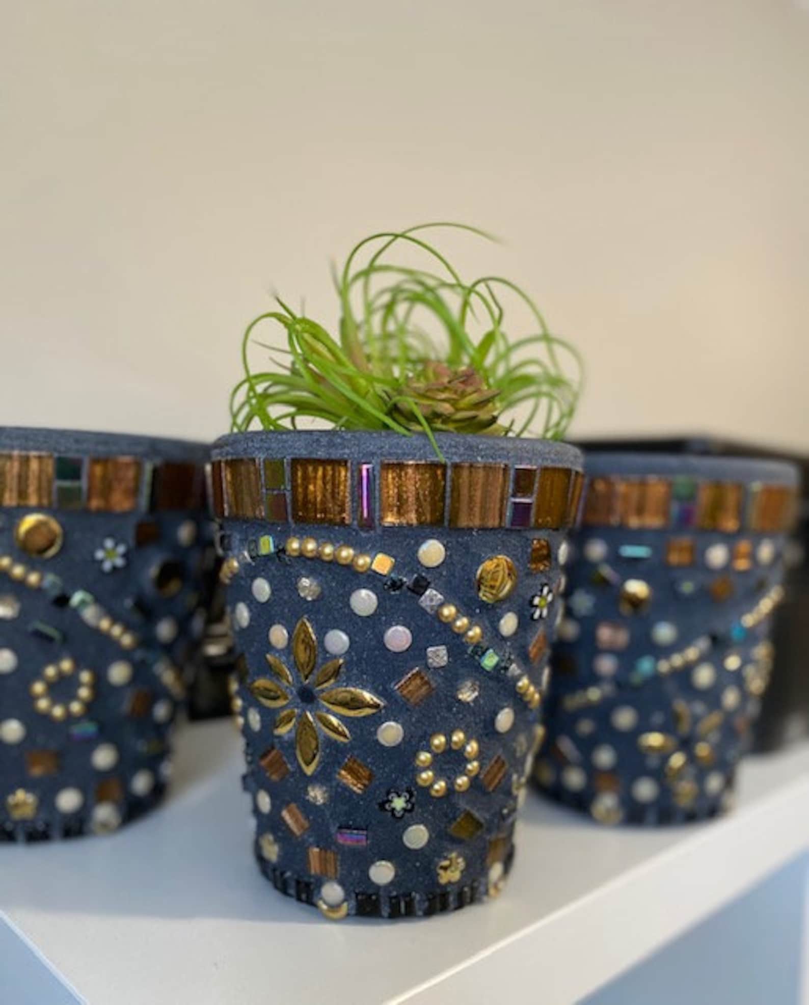 Mosaic Clay Herb Pots Etsy Canada