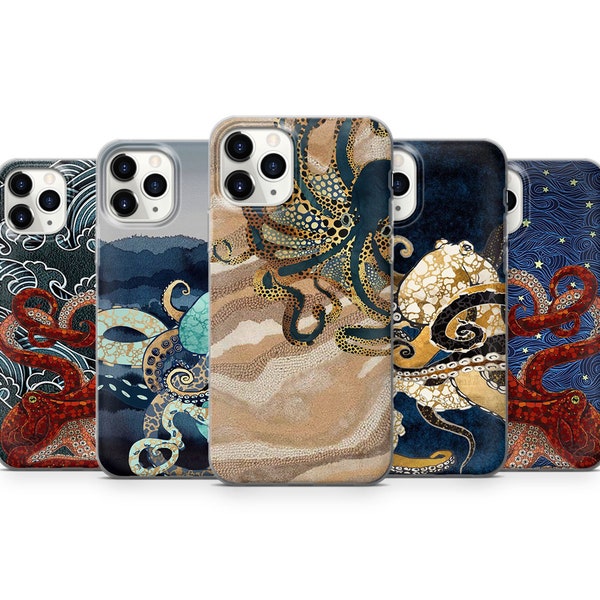 Octopus Coral Phone Case Red Kraken Cover for iPhone 15, 14, 13, 12, 11, Galaxy S24, s23fe, Samsung A25, A15, A54, Pixel 8A, 8Pro 7A, 6A, 5A