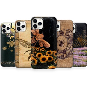 Bee Sunflower Phone Case Vintage Bumblebee for iPhone 16E, 15Pro, 14, 13, 12 Samsung S25, S24Fe, S23, A16, A56, Pixel 9Pro XL, 9A, 8Pro, 8A