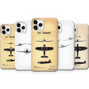 Vintage vliegtuig telefoonhoesje WW2 Pilot Cover voor iPhone 16E, 15, 14, 13, 12 Samsung S25, S24Fe, A16, A56 Pixel 9A, 9Pro XL, 8A, 7Pro, 7, 6A