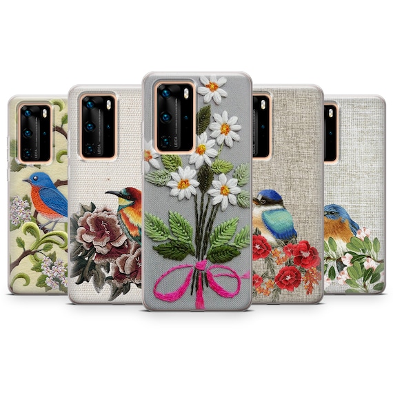 Embroidery Phone Case Blue Birds Phone Case for iPhone 14