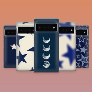 Navy Blue Phone Case Y2K Stars Cover for Google Pixel 10, 9Pro XL, 8 Pro, 7A, 6Pro, 6A iPhone 17, 16E, 15, 14, 13 Samsung S25, S24Fe,A16,A56