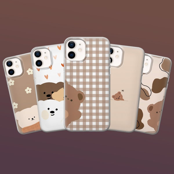 Kawaii Bear Phone Case Cute Teddy Cover for iPhone 15, 14Pro, 13, 12, Galaxy S24, S23Fe, Samsung A15, A33, A54, Pixel 8A, 8Pro, 7Pro, 7A, 6A