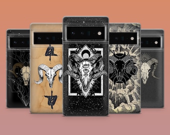 Etui na telefon z czaszką Baphometa i głową kozy do telefonów Google Pixel 9, 8, 7A, 6, 7 Pro, 6A Samsung S25, S24Fe, S23, A15, A54 iPhone 16, 15, 14, 13