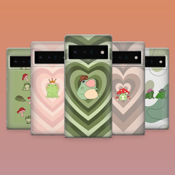 Uroczy futerał na telefon z żabą i grzybem do Google Pixel 10, 9A, 9ProXL, 8A 7A, 7Pro 6A Samsung S25 S24Fe S23 A16 A56 iPhone 17 16 15 14 13