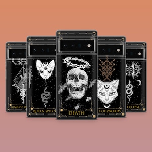 Etui na telefon z kartami tarota Witchy Gothic iPhone Cover do Google Pixel 8A, 8Pro, 7A, 7Pro, 6A, Samsung Galaxy S25, S24fe, S23, A56, iPhone 15, 14