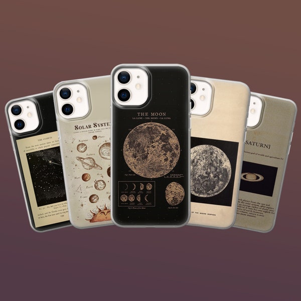Vintage Astrology Phone Case Globe Moon Planet Cover for iPhone 15, 14, 13, 12, Pixel 8A, 8Pro, 7A, 6A, Galaxy S24, S23fe, Samsung A15, A54