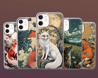 Fox Art Phone Case Japanese Kitsune Cover for iPhone 17, 16E, 15, 14, 13, 12 Pixel 10A, 9A, 9Pro XL, 8A 8Pro 7A 6A Samsung S25 S24Fe A56 A16