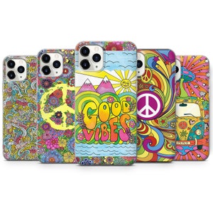 Hippie Vibes Phone Case Peace Sign Cover for iPhone 15, 14, 13, 12, 11, Samsung S24Ultra, S23Fe, A15, A54, A34, Pixel 8A, 8Pro, 7A, 7Pro, 6A