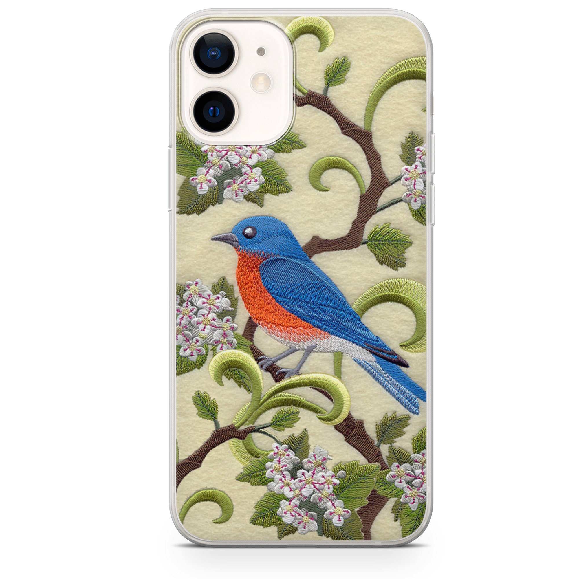 Embroidery Phone Case Blue Birds Phone Case for iPhone 14