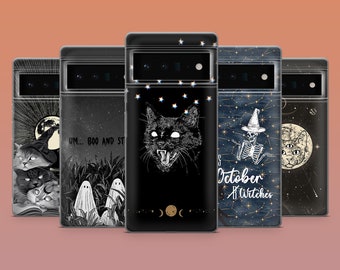 Witch Cat Phone Case Ghost Witchy Goth Case for Google Pixel 10, 9A, 9Pro XL, 8Pro, 8A, 7A 7Pro 6A Samsung S25 S24 S23 A16 iPhone 17 16 15