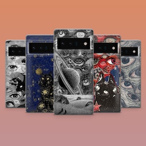 Creepy Cat Phone Case Gothic Eyes Cover for Google Pixel 9Pro XL, 9A, 8Pro, 7A, 7Pro, 6A Samsung S25, S24Fe, A56, A16 iPhone 16E, 15Pro, 14