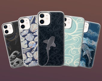 Whale Shark Phone Case Seashell Nautical Cover for iPhone 17, 16e, 15, 14, 13 Pixel 10A, 9A, 9Pro XL, 8A, 7A, 6 Samsung S26, S25Fe, A56, A16