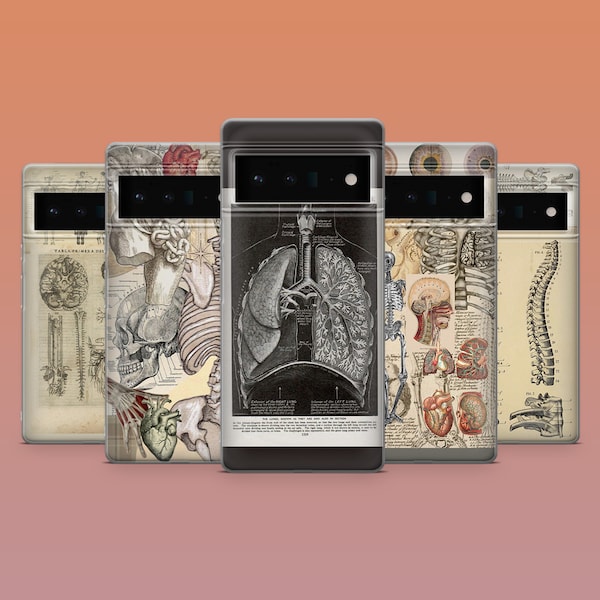 Menschliche Anatomie Handyhülle Vintage Medizinische Hülle für Google Pixel 8, 8Pro, 7A, 7Pro, 6A, iPhone 15, 14, 13 Samsung Galaxy S23, S22