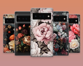 Dark Peonies Phone Case Vintage Flower Cover for Google Pixel 10, 9A, 9ProXL, 8A, 8Pro, 7A, 7Pro 6A iPhone 17, 16E, 15, 14 Samsung S25 S24Fe