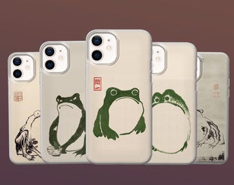 Matsumoto Hoji Art-telefoonhoesje Grumpy Frog Cover voor iPhone 17, 16E, 15, 14, 13, 12 Pixel 10A, 9A, 9Pro XL 8A 7A Samsung S26, S25Fe, S23, A56