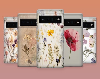 Dried Flower Phone Case Meadow Pressed Daisy Cover for Google Pixel 9Pro XL, 8A, 8Pro, 7A, 7Pro, 6A iPhone 16, 15, 14, Samsung S24, S23fe