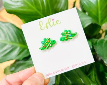 Dinosaur Christmas Tree Earrings | Christmas Earrings | Christmas Dangling | Holiday Festive Cute Christmas Tree Dinosaur | Gift