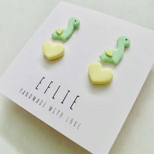 Dinosaur Stud Earrings Set | Animal Studs | Baby Dinosaur Gift Idea | Handmade Clay Earrings | Cute Stud Set | Heart Studs | Love