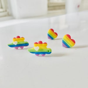 Pride Flag Dinosaurs Stud Earrings | LGBT Studs | Rainbow Flag  Jewelry | LGBT Community Heart Earrings | Pride Month Gift Idea for LGBT