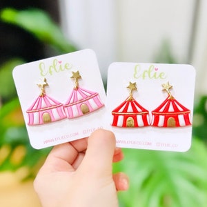 Circus Tent Star Clay Earrings | Fun Circus Tent Dangles | Birthday Party Kids Earrings | Fair Carnival Circus Earrings Gift Idea | Summer