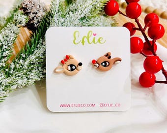 Christmas Reindeer Dangle Earrings | Female Male Deer Romantic Magical Jewelry Gift For Her Sweet Danglings Polymer Clay Earrings White