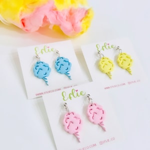 Cotton Candy Earrings | Delicious Looking Cotton Candy Dangles | Foodie Jewelry Earrings | Fair Carnival Food Snacks Earrings Gift Idea