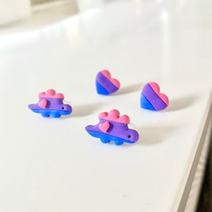 Bisexual Flag Dinosaurs Stud Earrings | LGBT Studs | bisexuality Heart Studs | LGBT Community Heart Earrings |Pride Month Gift Idea For LGBT