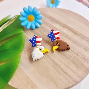 Bold Eagle 4th Of July Earrings American Bird Flag Dangles USA Brown Animal Military Patriotic Gift Jewelry Stars Red Independence Memorial