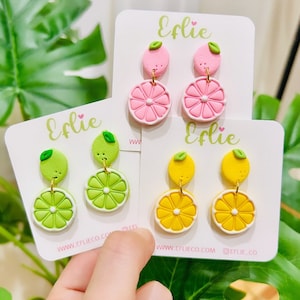 Lemon Slices Dangle Earrings Summer Fruit Jewelry Cute Food Citrus | Yellow Fresh Lemon Dangling | Orange Slice Pink Lemon Lime Green Dangle